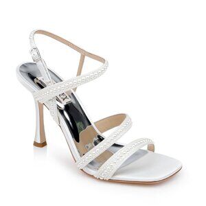 Badgley Mischka	Brynlee Satin Bejeweled Strappy Sandal - Size 8